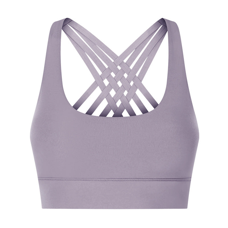 Double Brushed Sports Bra Women Crisscross Back Support Workout Top