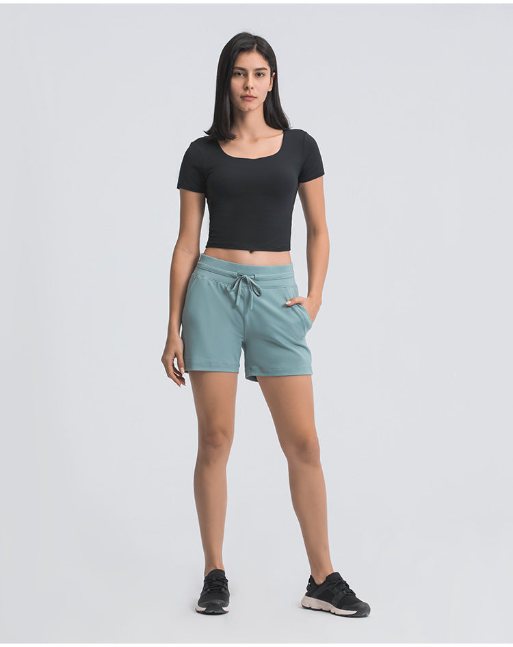Drawstring Yoga Shorts Women Outdoor Casual 3 Inch Workout Running Shorts