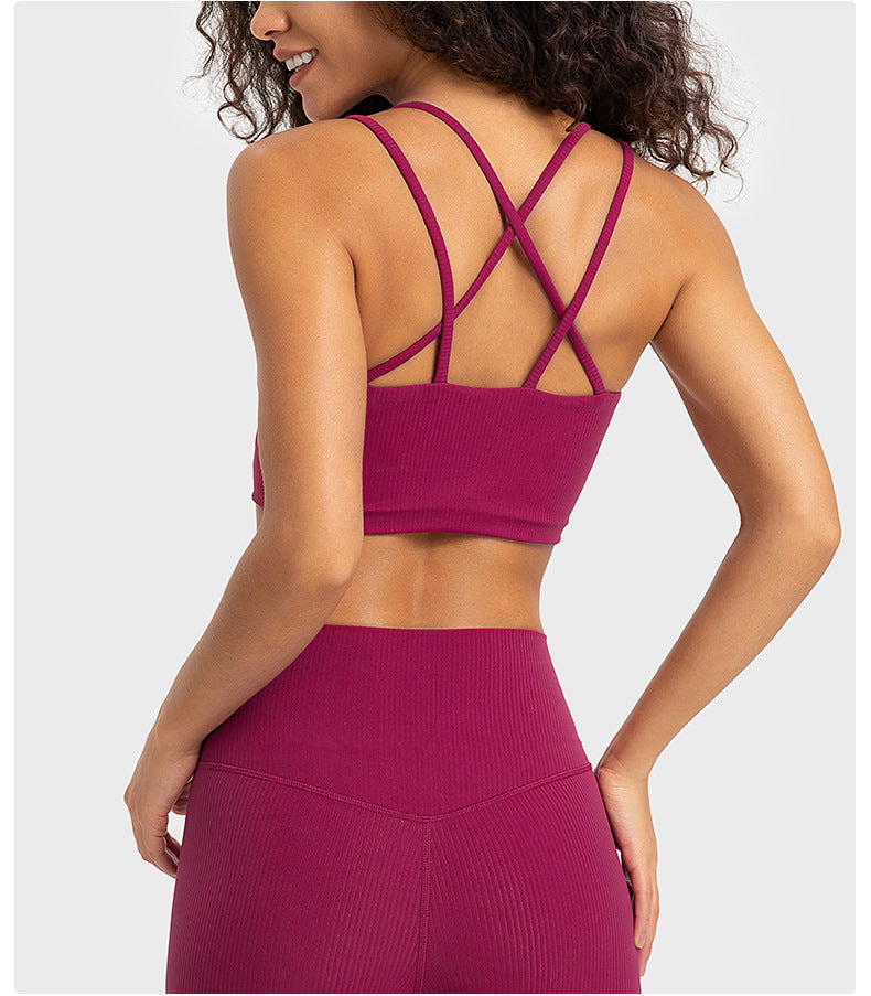 Ribbed Seamless Sports Bra Women Sexy Back Short Style Workout Top