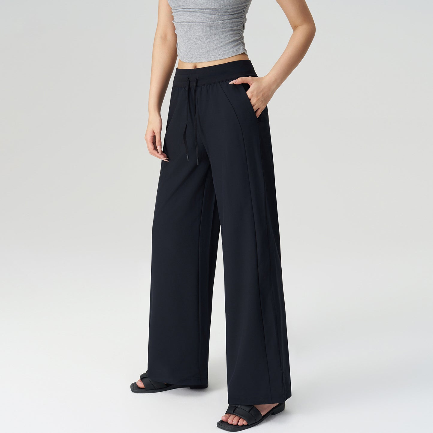 Cooling Sun Yoga Pants - High Waist Drawstring Wide Leg Workout Trousers