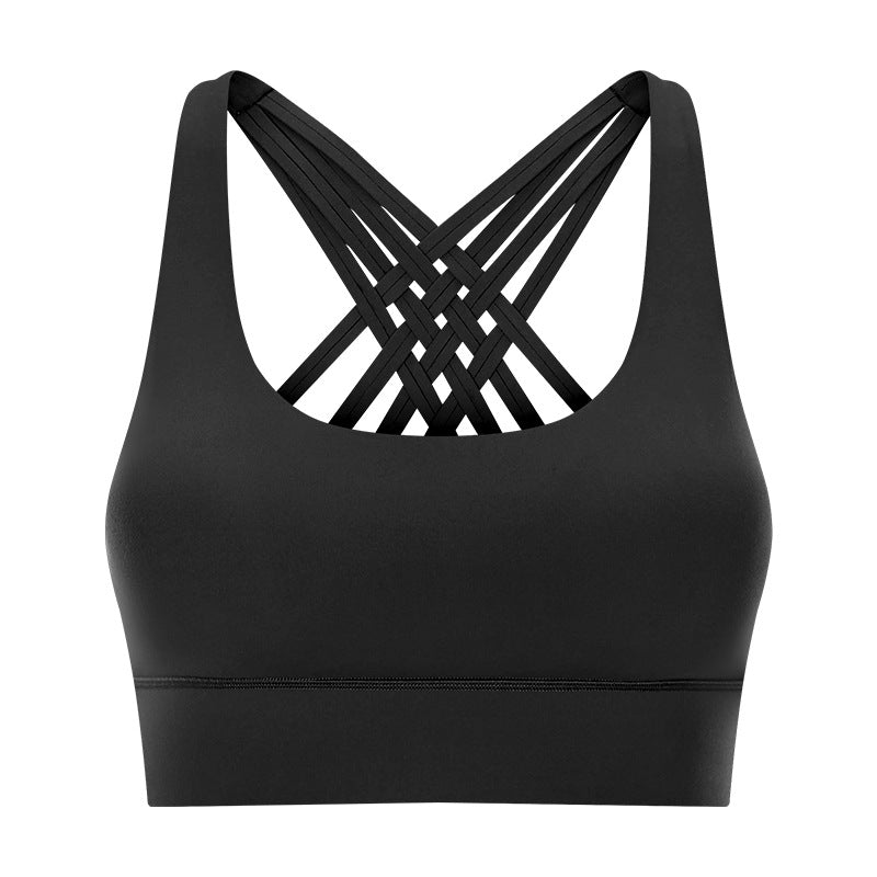 Double Brushed Sports Bra Women Crisscross Back Support Workout Top