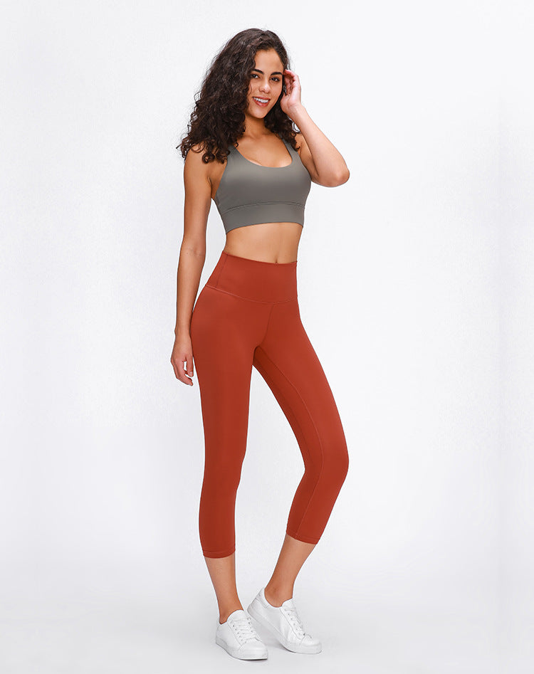 Double Brushed Yoga Capris High Waist Quick Dry Running Workout Pants