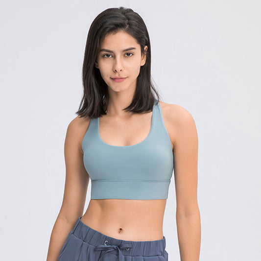 Double Brushed Sports Bra Women Crisscross Back Support Workout Top