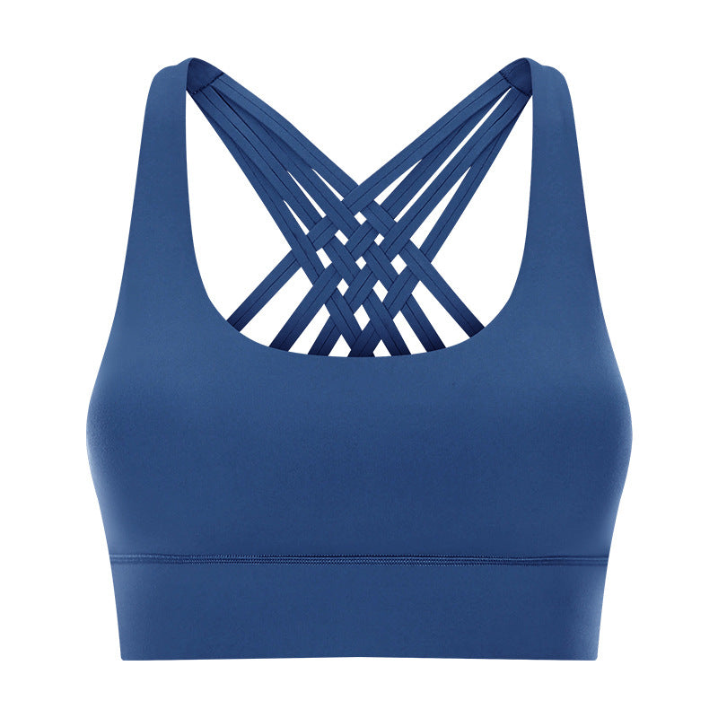 Double Brushed Sports Bra Women Crisscross Back Support Workout Top