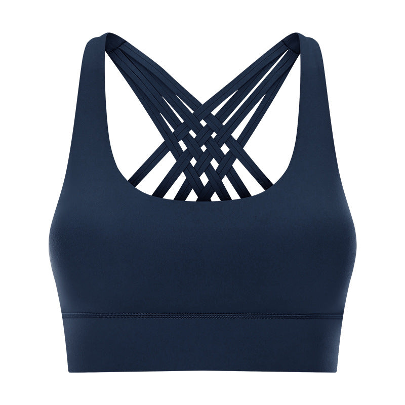 Double Brushed Sports Bra Women Crisscross Back Support Workout Top