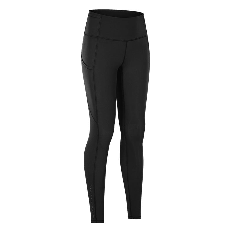 Double Brushed Yoga Pants High Waist Pocket Running Workout 7/8 Leggings