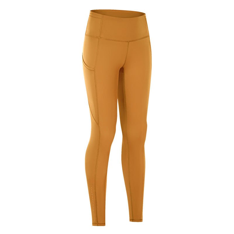 Double Brushed Yoga Pants High Waist Pocket Running Workout 7/8 Leggings