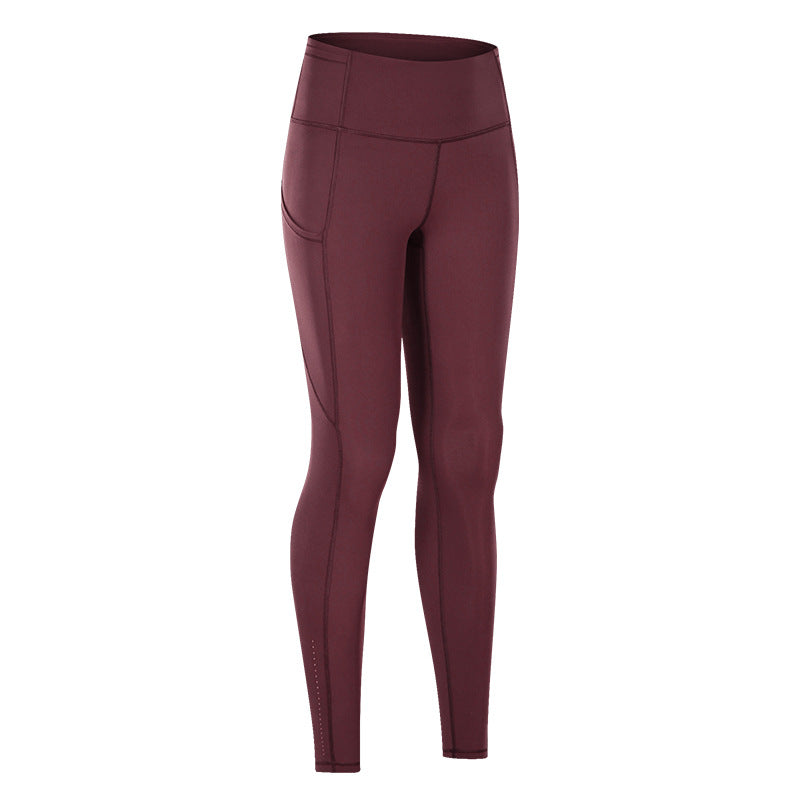 Double Brushed Yoga Pants High Waist Pocket Running Workout 7/8 Leggings