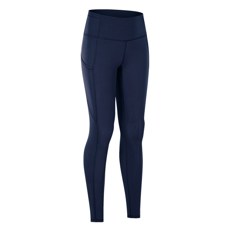 Double Brushed Yoga Pants High Waist Pocket Running Workout 7/8 Leggings