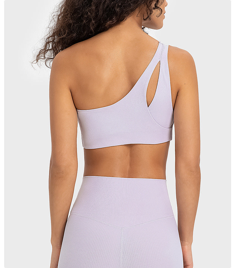 Ribbed Single Strap Sports Bra Fashion Outerwear Hollow Back Workout Top