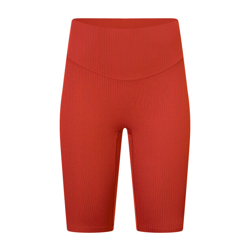 Ribbed High Waist Yoga Shorts Peach Booty Running Workout Capris