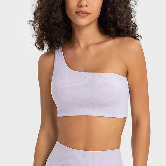 Ribbed Single Strap Sports Bra Fashion Outerwear Hollow Back Workout Top