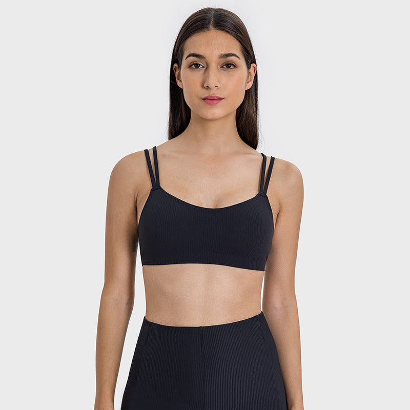 Seamless Ribbed Sports Bra Women Shockproof Comfort Yoga Top with Back Support