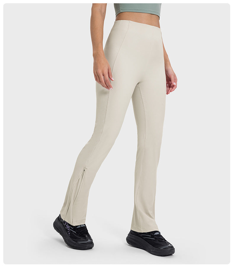 Vertical Ribbed Yoga Pants Women Cooling Adjustable High Waist Flared Leggings