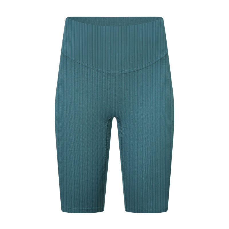 Ribbed High Waist Yoga Shorts Peach Booty Running Workout Capris