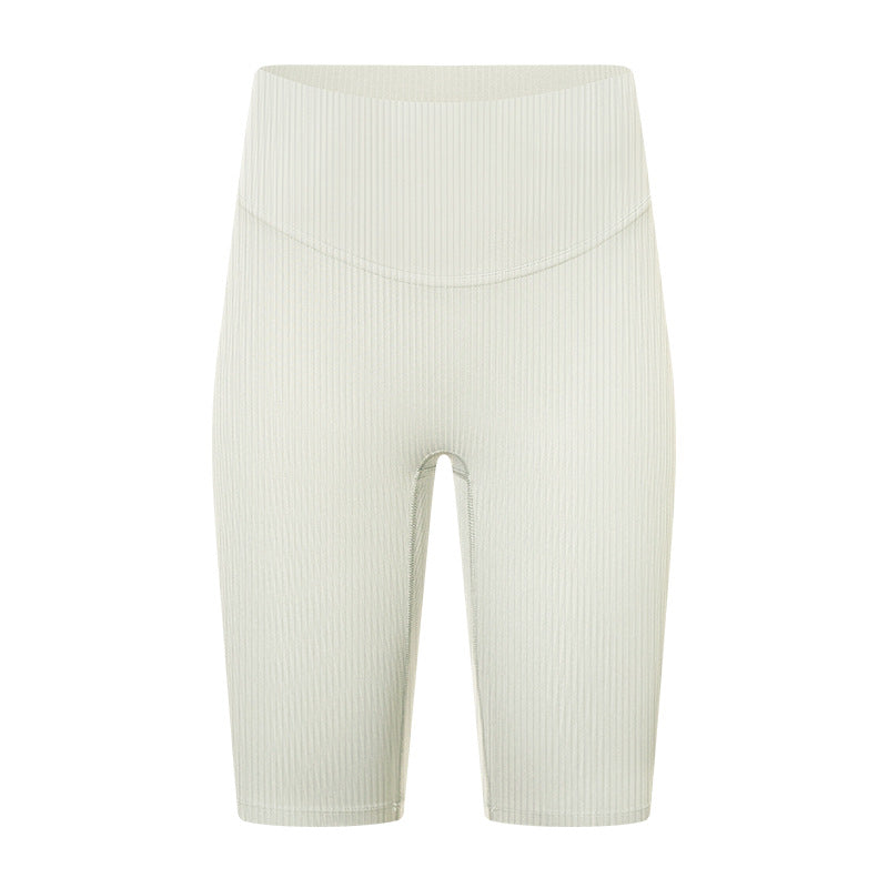Ribbed High Waist Yoga Shorts Peach Booty Running Workout Capris