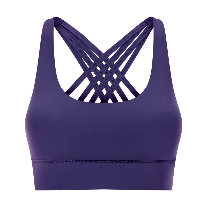 Double Brushed Sports Bra Women Crisscross Back Support Workout Top