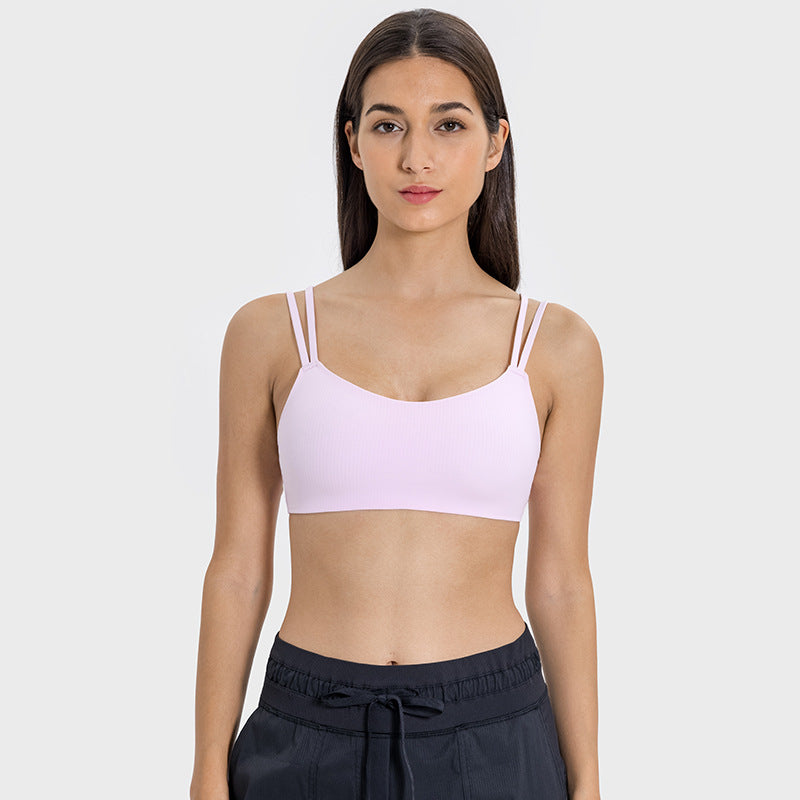 Seamless Ribbed Sports Bra Women Shockproof Comfort Yoga Top with Back Support