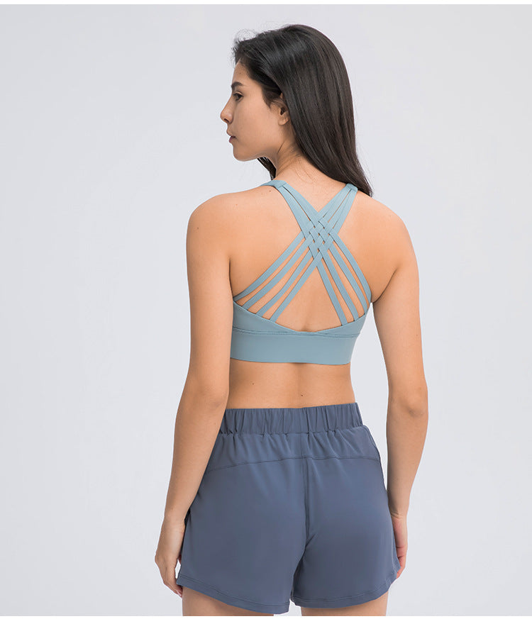 Double Brushed Sports Bra Women Crisscross Back Support Workout Top