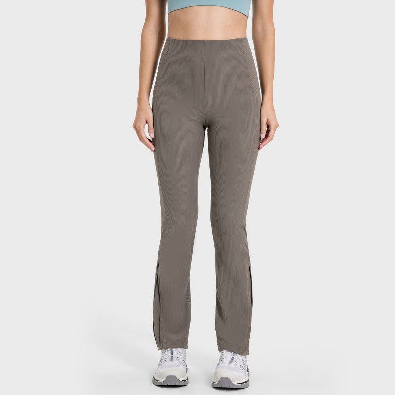 Vertical Ribbed Yoga Pants Women Cooling Adjustable High Waist Flared Leggings