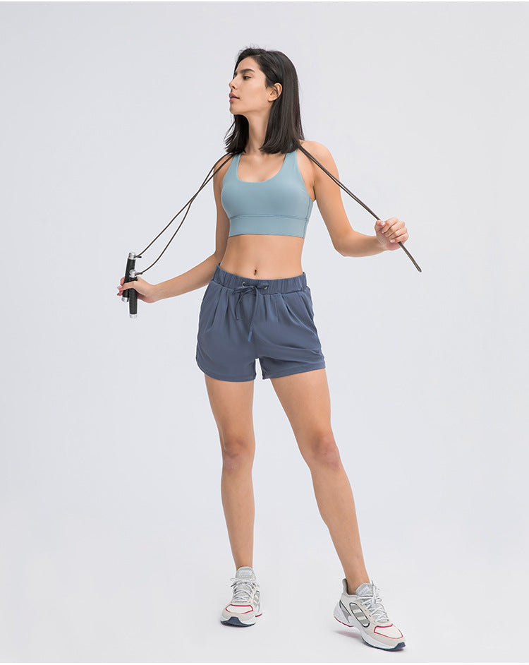 Double Brushed Sports Bra Women Crisscross Back Support Workout Top