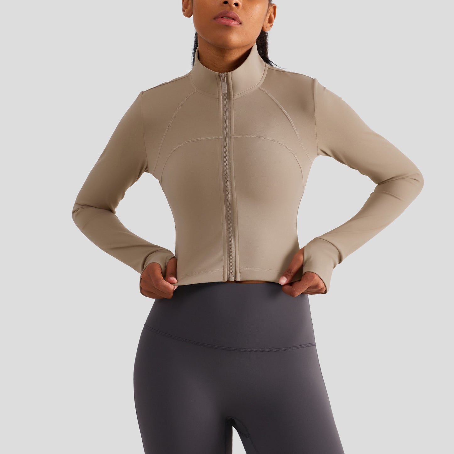Stretchy Stand Collar Yoga Jacket Women Zippered Workout Top Running Training Wear