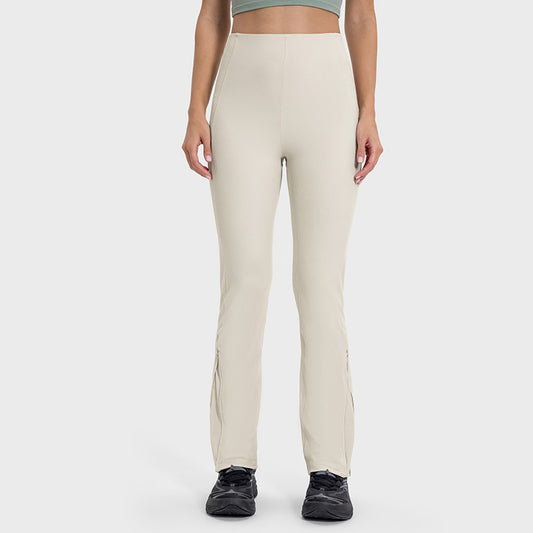Vertical Ribbed Yoga Pants Women Cooling Adjustable High Waist Flared Leggings