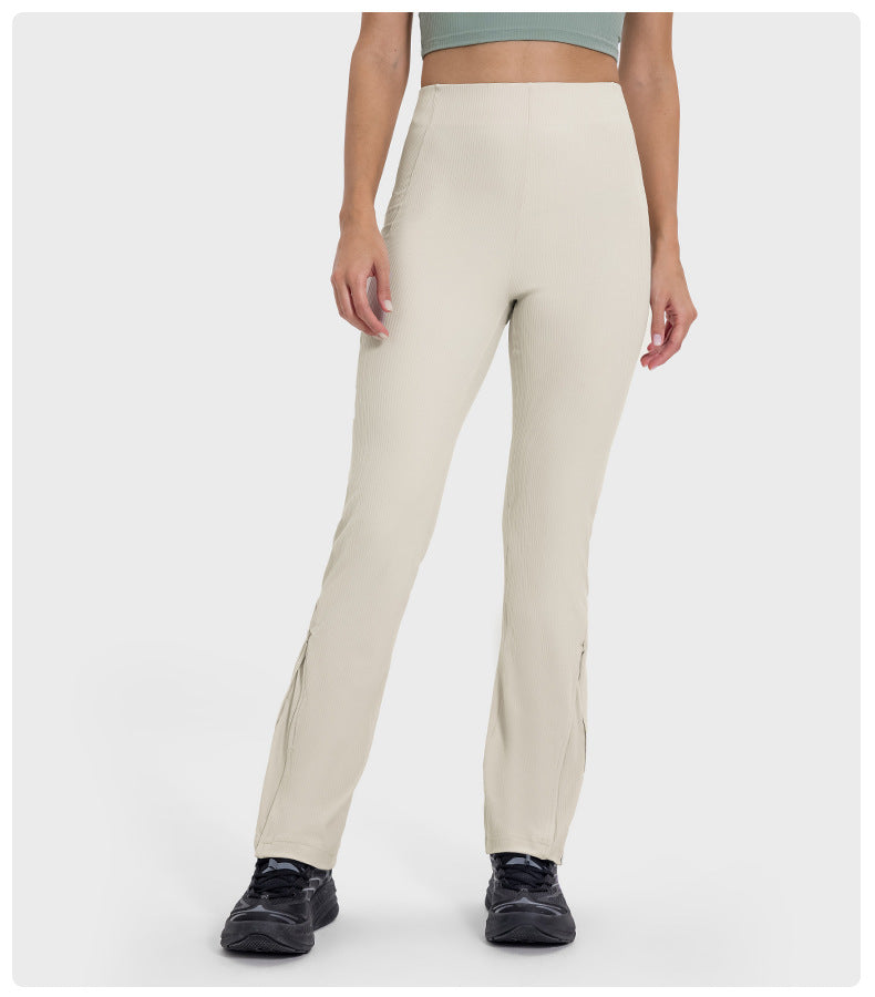 Vertical Ribbed Yoga Pants Women Cooling Adjustable High Waist Flared Leggings