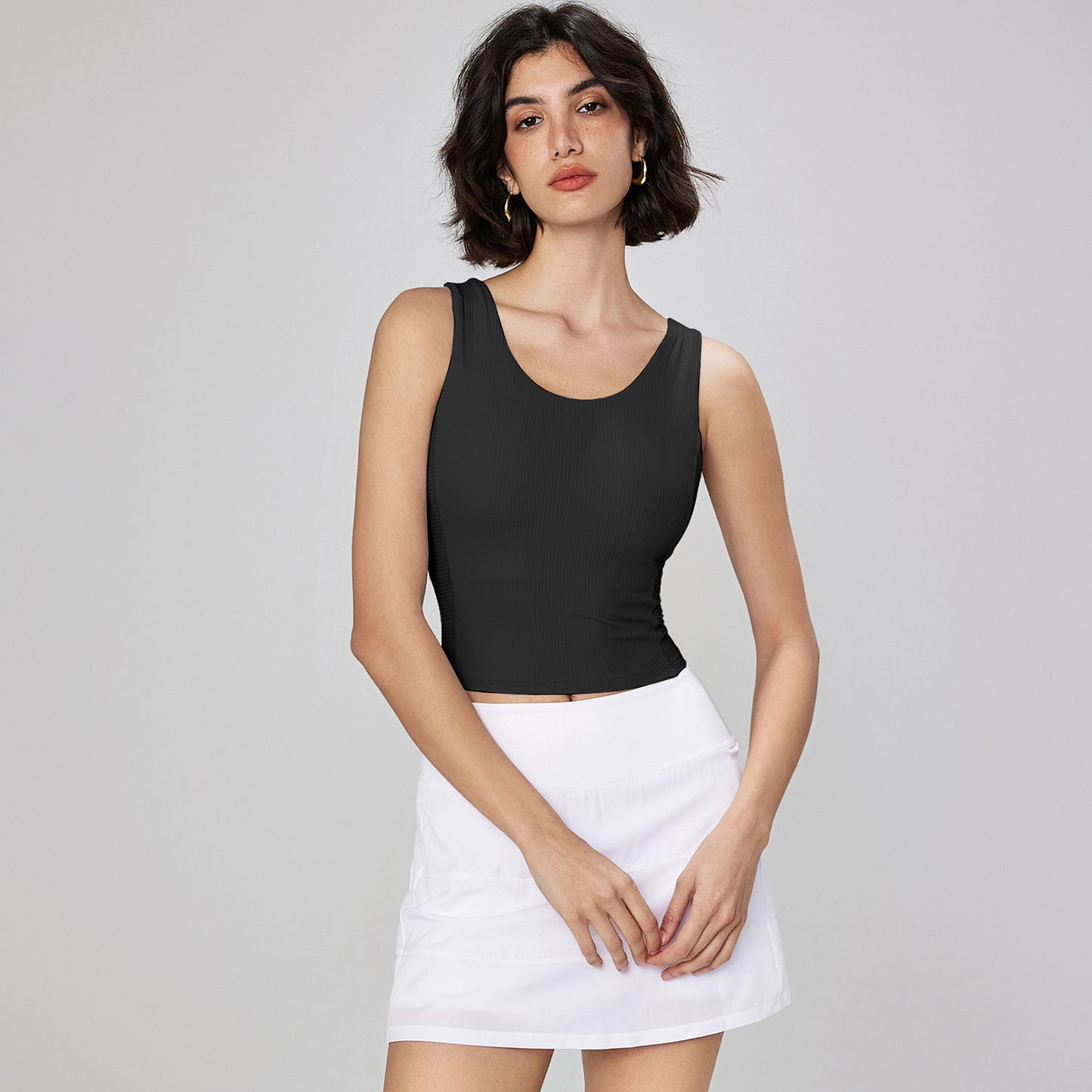 Ribbed Seamless Yoga Tank Women Sexy Back Sports Bra Built in Padded Workout Top