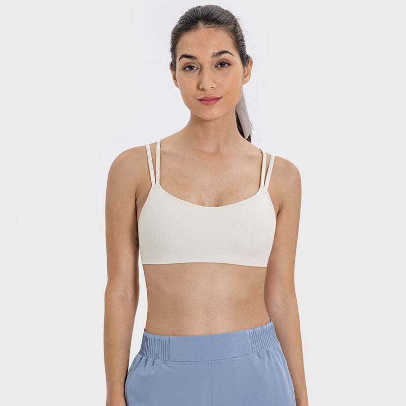Seamless Ribbed Sports Bra Women Shockproof Comfort Yoga Top with Back Support