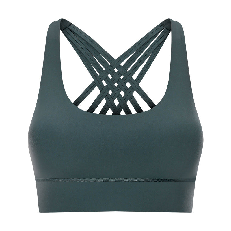 Double Brushed Sports Bra Women Crisscross Back Support Workout Top