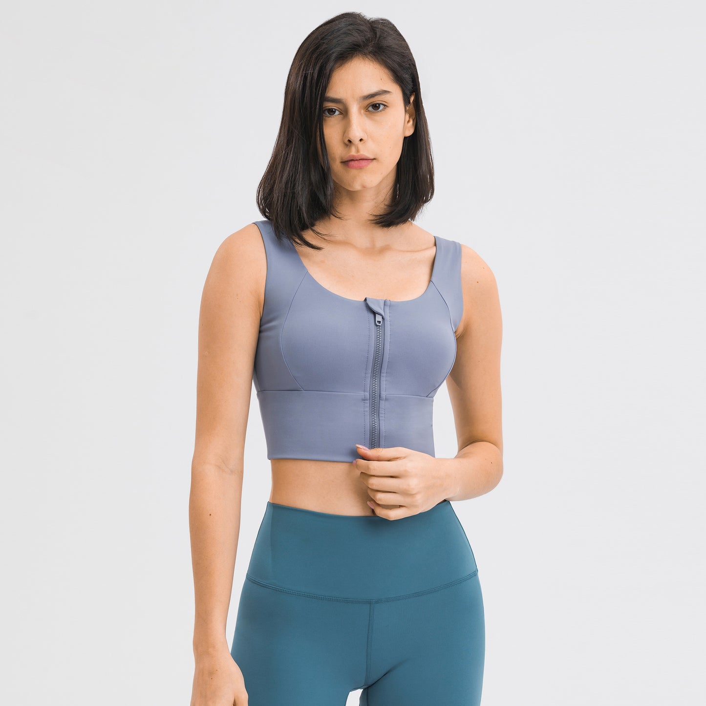 Zip Front Sports Bra Women Lift Support Shockproof Workout Top