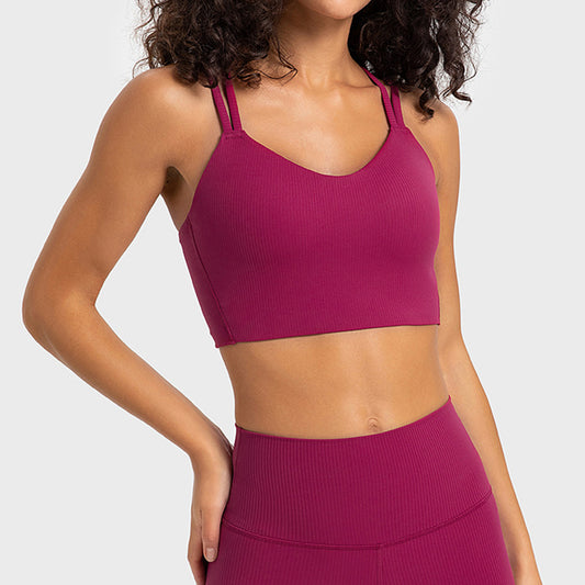 Ribbed Seamless Sports Bra Women Sexy Back Short Style Workout Top