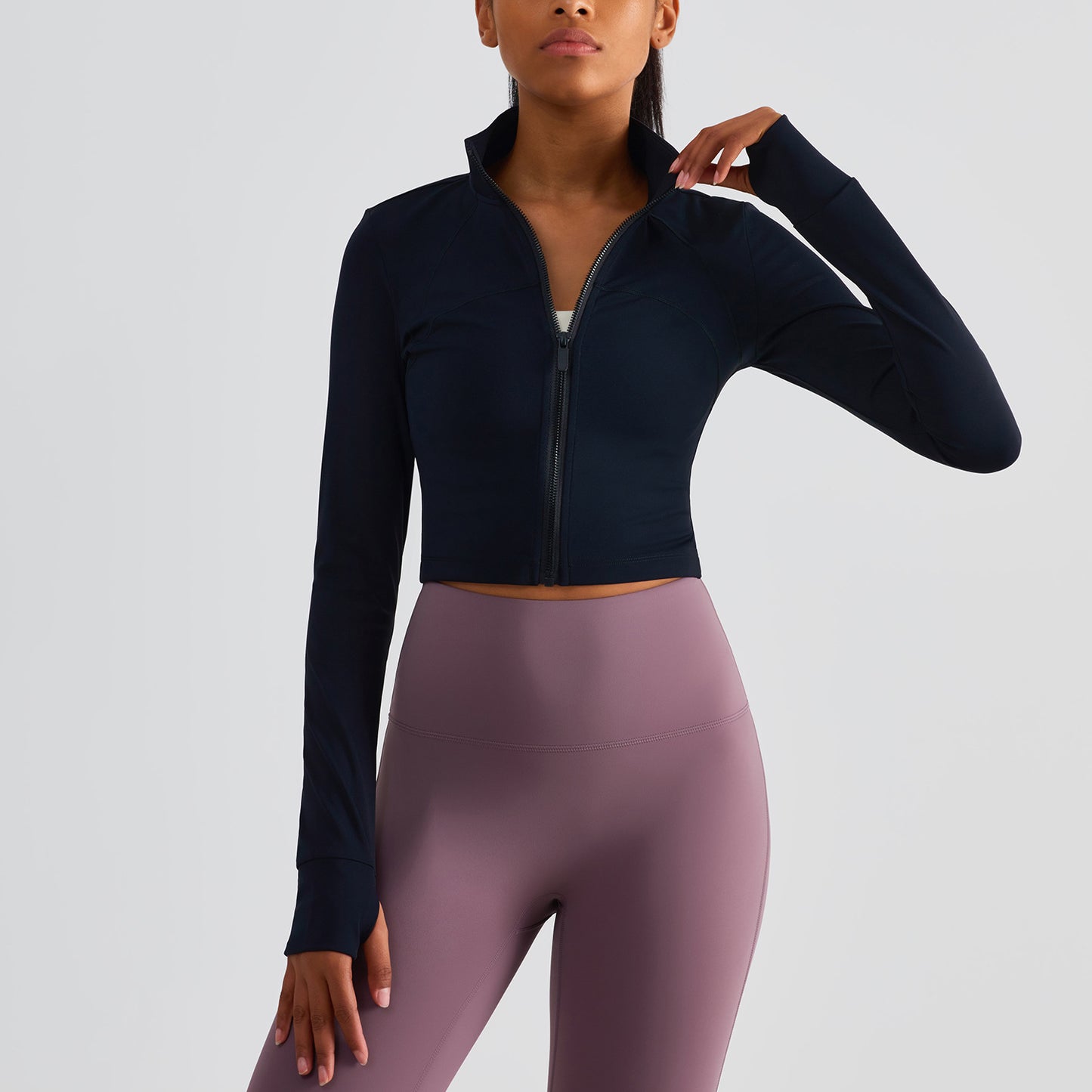 Stretchy Stand Collar Yoga Jacket Women Zippered Workout Top Running Training Wear