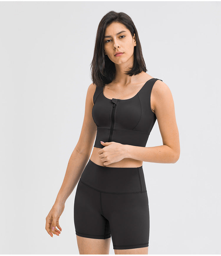 Zip Front Sports Bra Women Lift Support Shockproof Workout Top