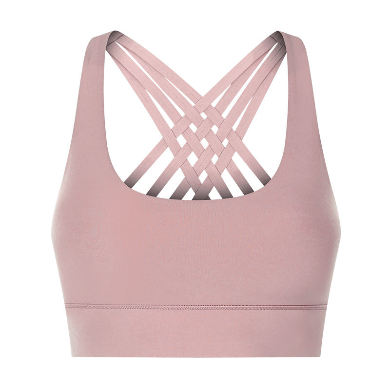 Double Brushed Sports Bra Women Crisscross Back Support Workout Top