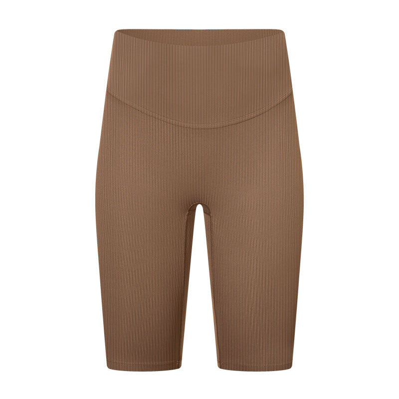 Ribbed High Waist Yoga Shorts Peach Booty Running Workout Capris