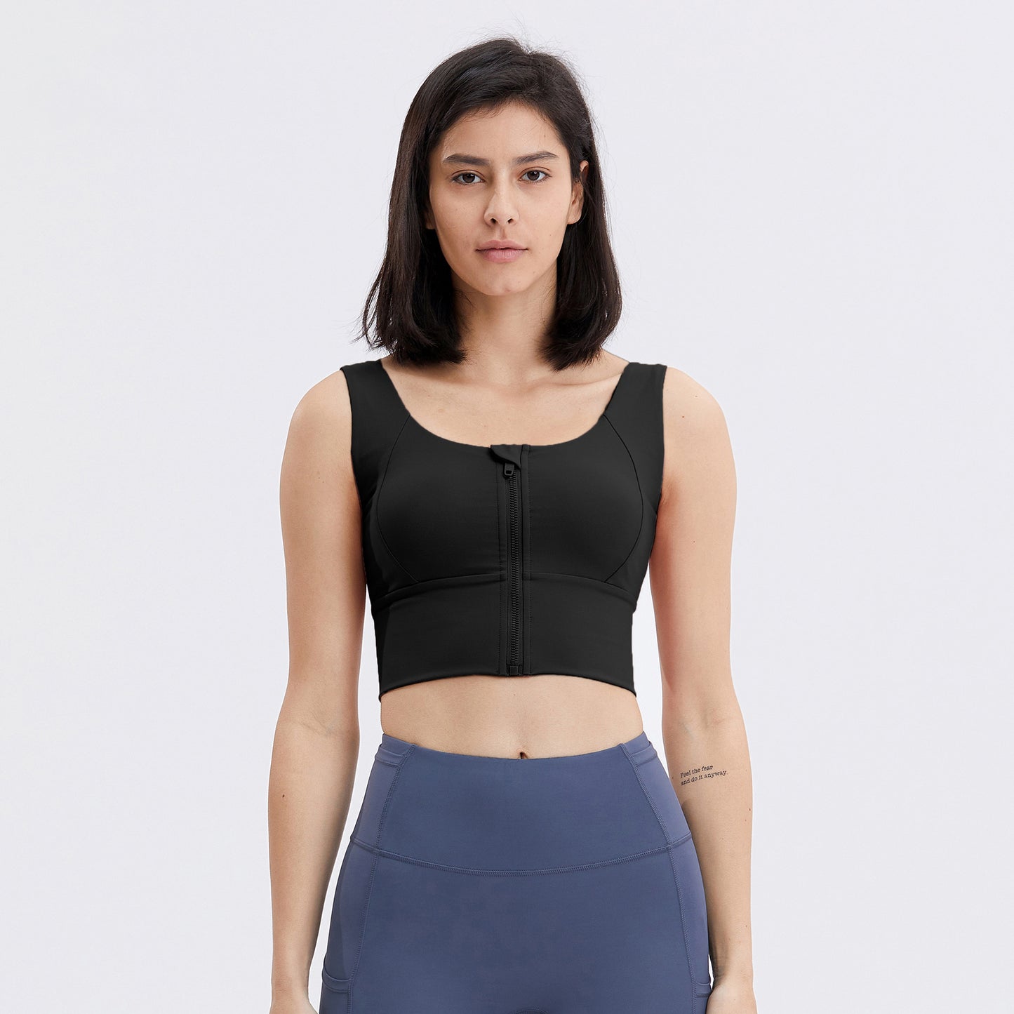 Zip Front Sports Bra Women Lift Support Shockproof Workout Top
