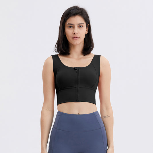Zip Front Sports Bra Women Lift Support Shockproof Workout Top