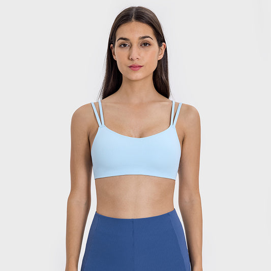 Seamless Ribbed Sports Bra Women Shockproof Comfort Yoga Top with Back Support