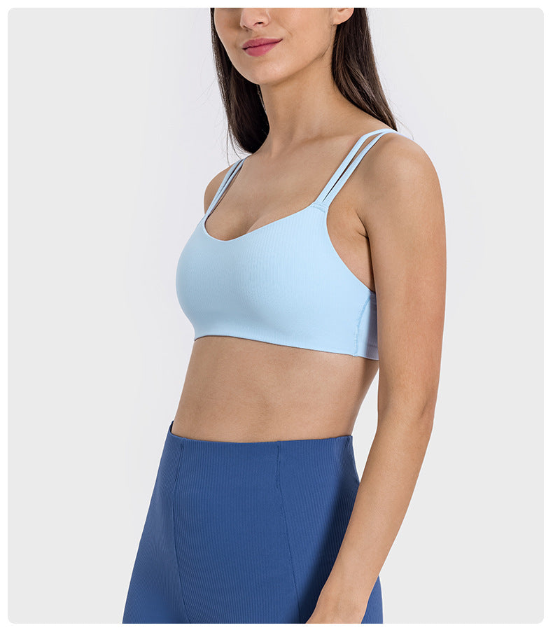 Seamless Ribbed Sports Bra Women Shockproof Comfort Yoga Top with Back Support