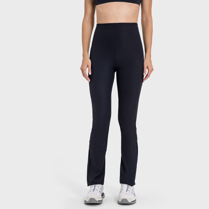 Vertical Ribbed Yoga Pants Women Cooling Adjustable High Waist Flared Leggings