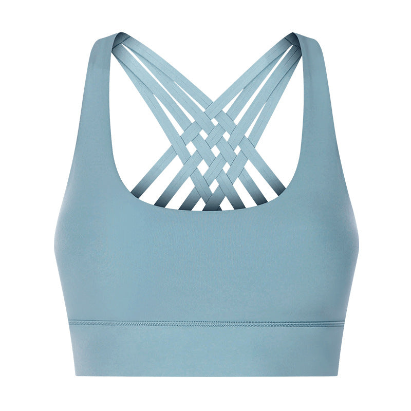 Double Brushed Sports Bra Women Crisscross Back Support Workout Top