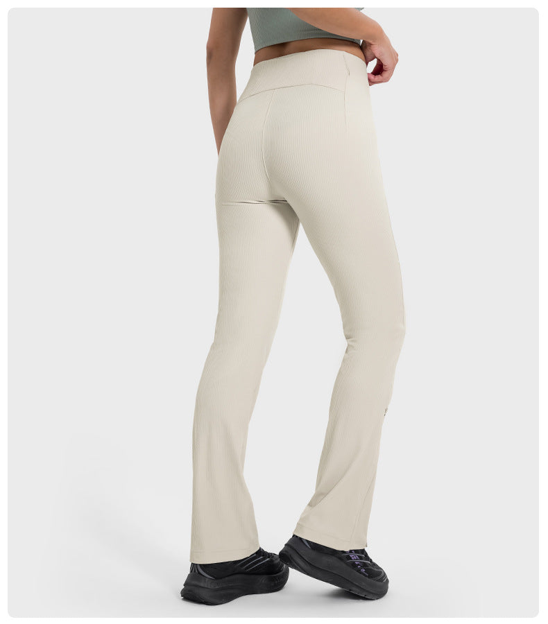 Vertical Ribbed Yoga Pants Women Cooling Adjustable High Waist Flared Leggings