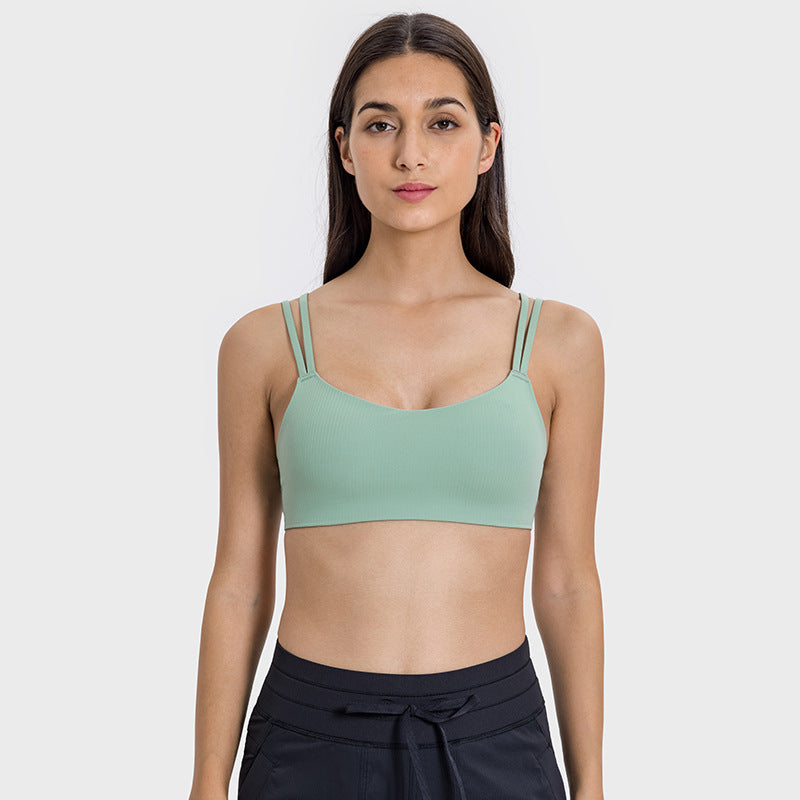 Seamless Ribbed Sports Bra Women Shockproof Comfort Yoga Top with Back Support