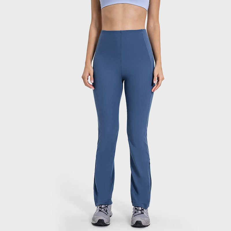 Vertical Ribbed Yoga Pants Women Cooling Adjustable High Waist Flared Leggings