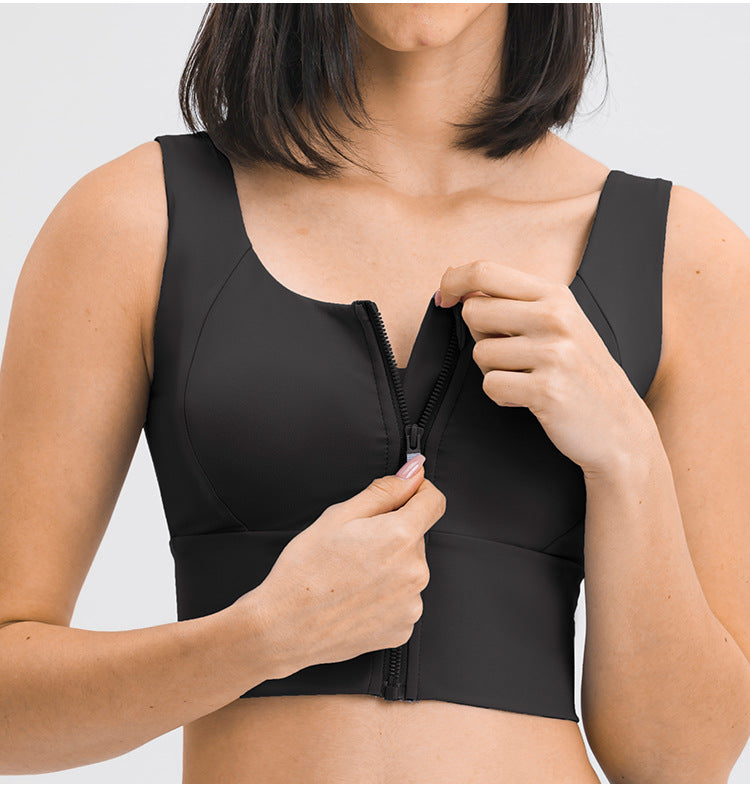 Zip Front Sports Bra Women Lift Support Shockproof Workout Top