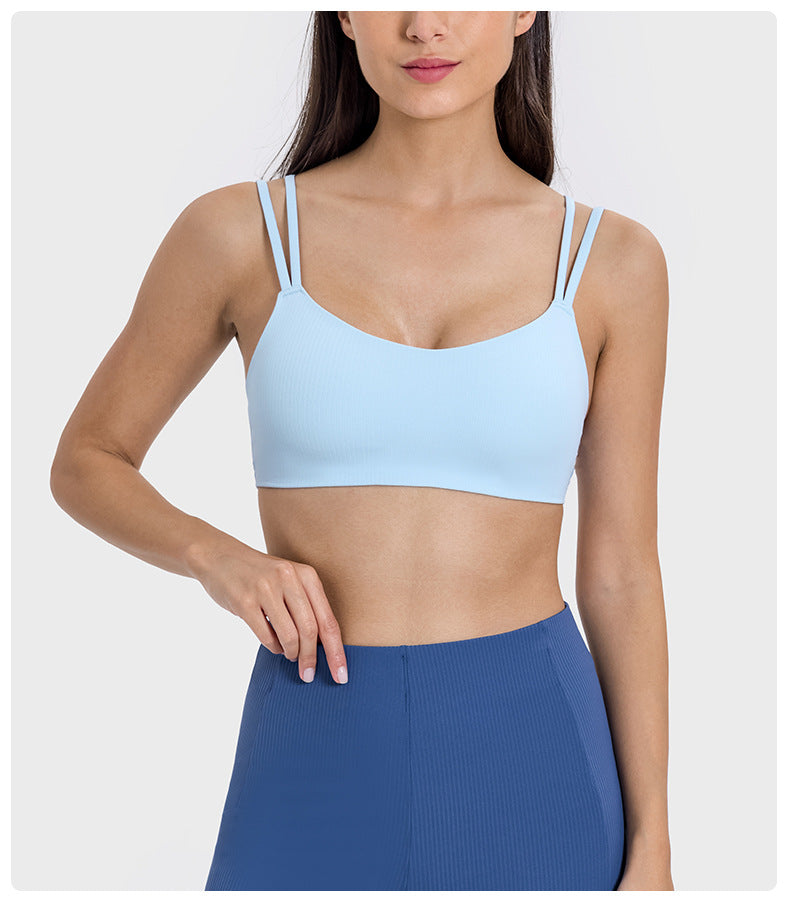 Seamless Ribbed Sports Bra Women Shockproof Comfort Yoga Top with Back Support