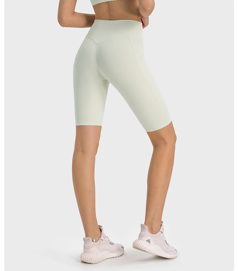 Ribbed High Waist Yoga Shorts Peach Booty Running Workout Capris