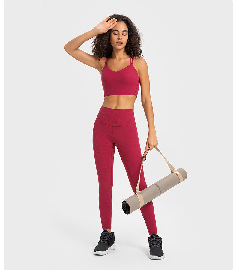 Ribbed High Waist Yoga Pants Women Sculpting Running Workout Leggings